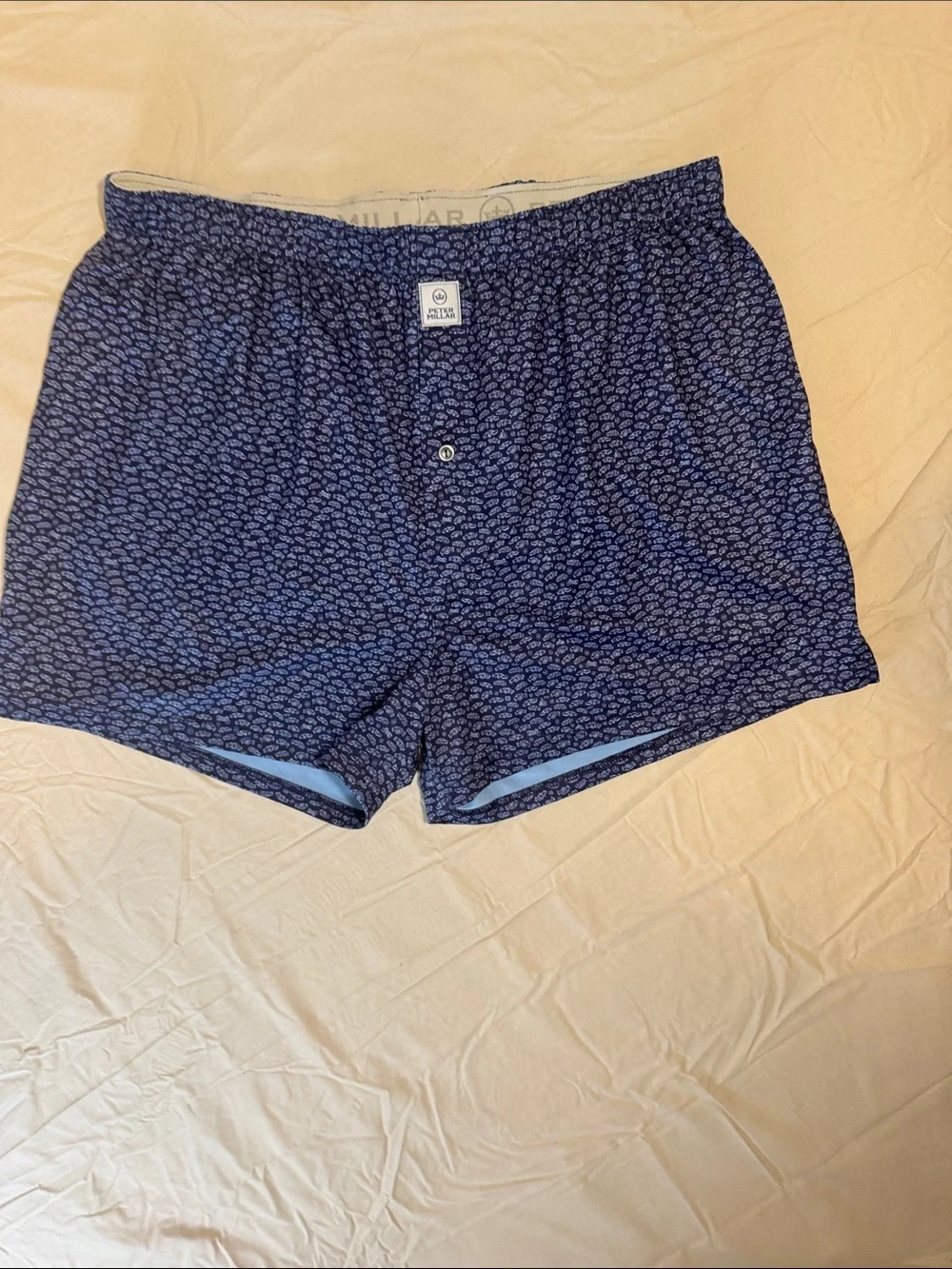 Peter Millar Navy Patterned Cotton Boxer Shorts Size Large